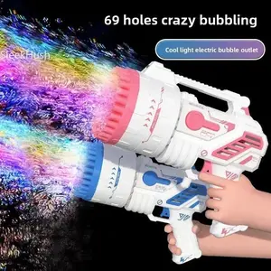 SleekHush 69-Hole Bubble Gun with Lights & Bubble Solution Blue/Pink Bubble Machine for Outdoor, Birthday & Party Gifts