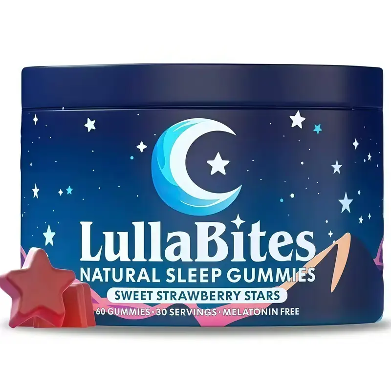 LullaBites Natural Sleep Gummies - 30 Servings -Sweet Strawberry Stars (Melatonin Free)