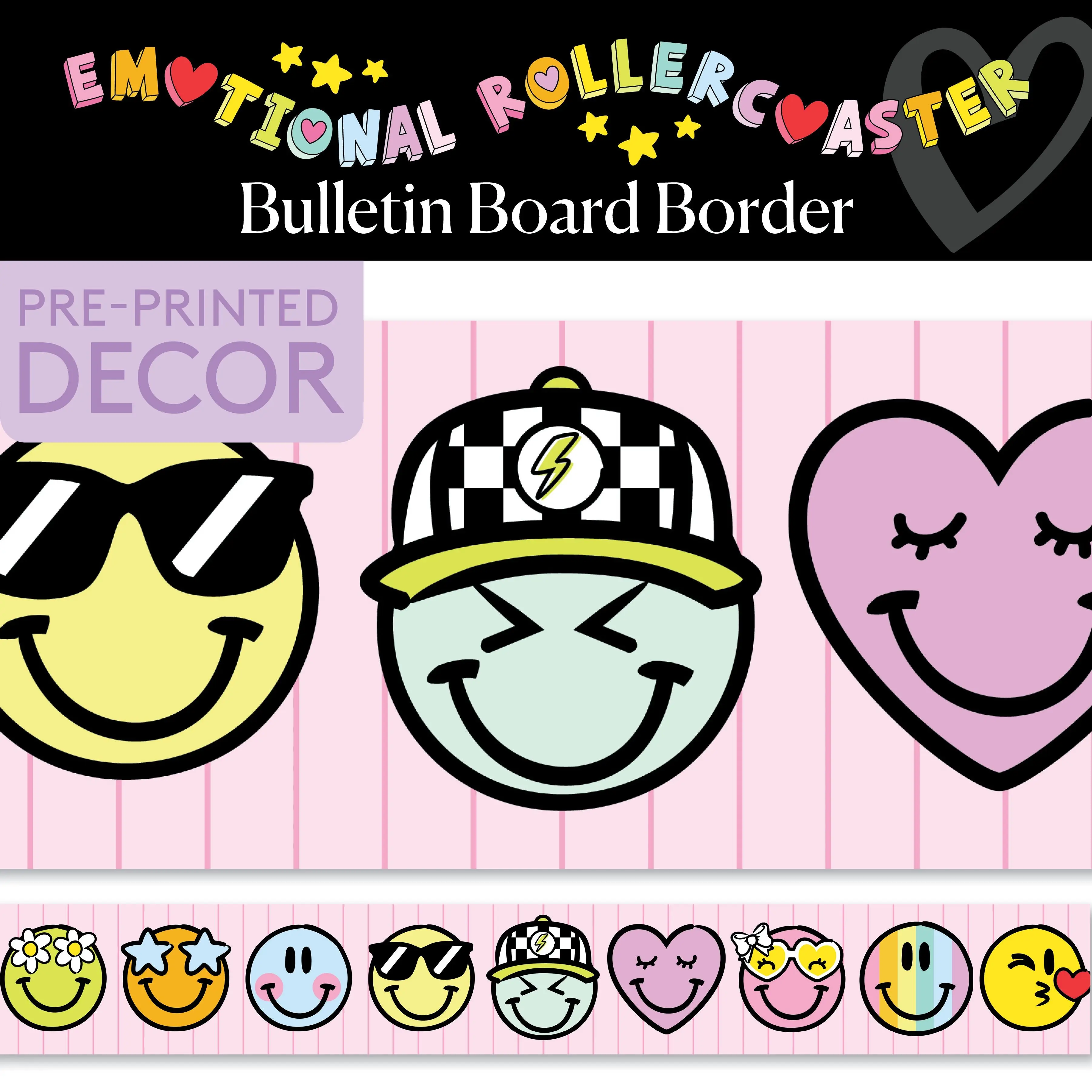 Let's Be Friends Smileys Rainbow Pastel Bulletin Board Border | Emotional Rollercoaster