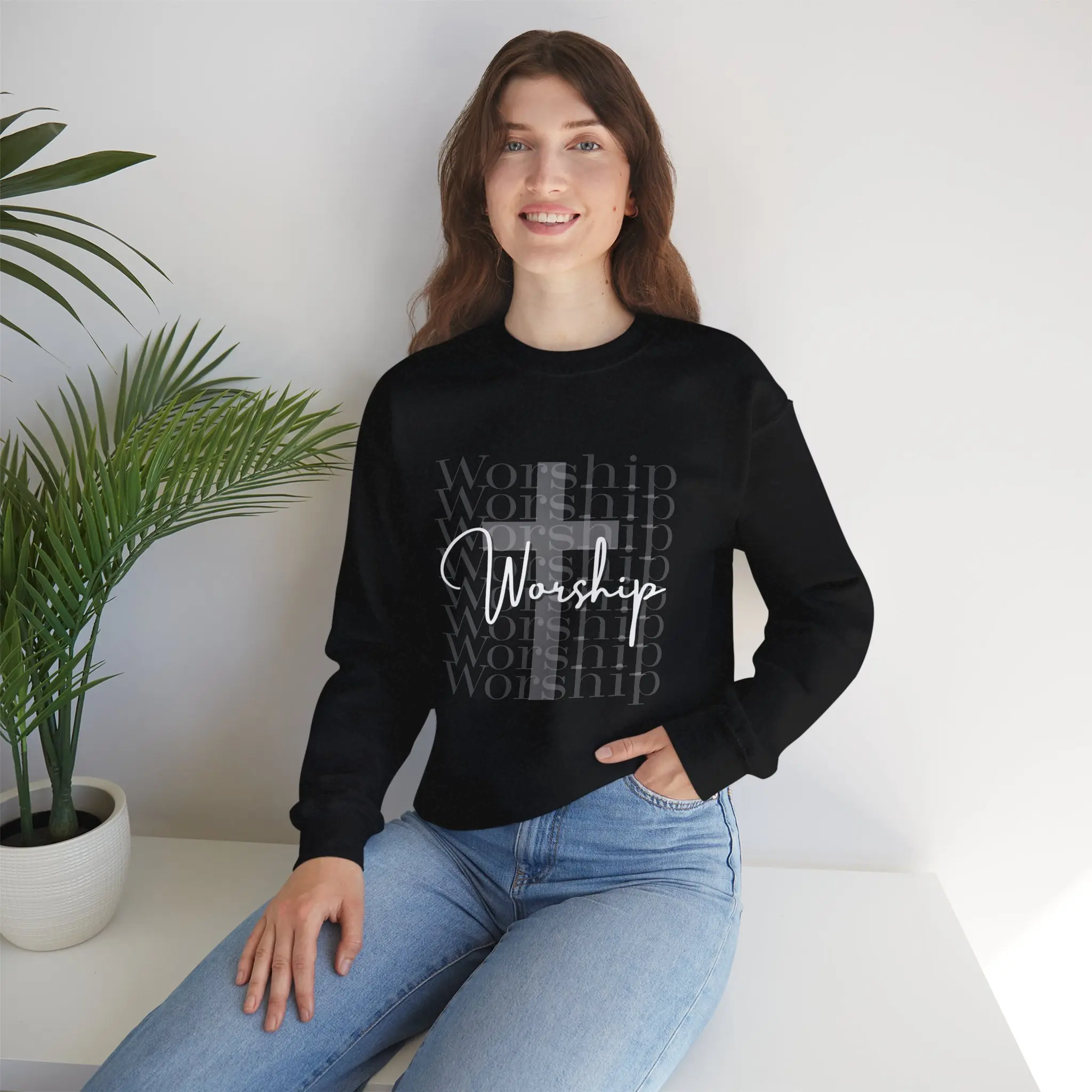 Worship Cross Sweatshirt | Christian Faith Crewneck