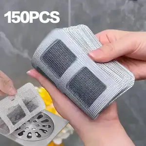 150 Pieces Disposable Floor Stickers - Self-Adhesive Hair Catcher Shower Drain Mesh Stickers for Bathroom Kitchen Sink with Cleaning Shovel, 3.93in X 3.93in