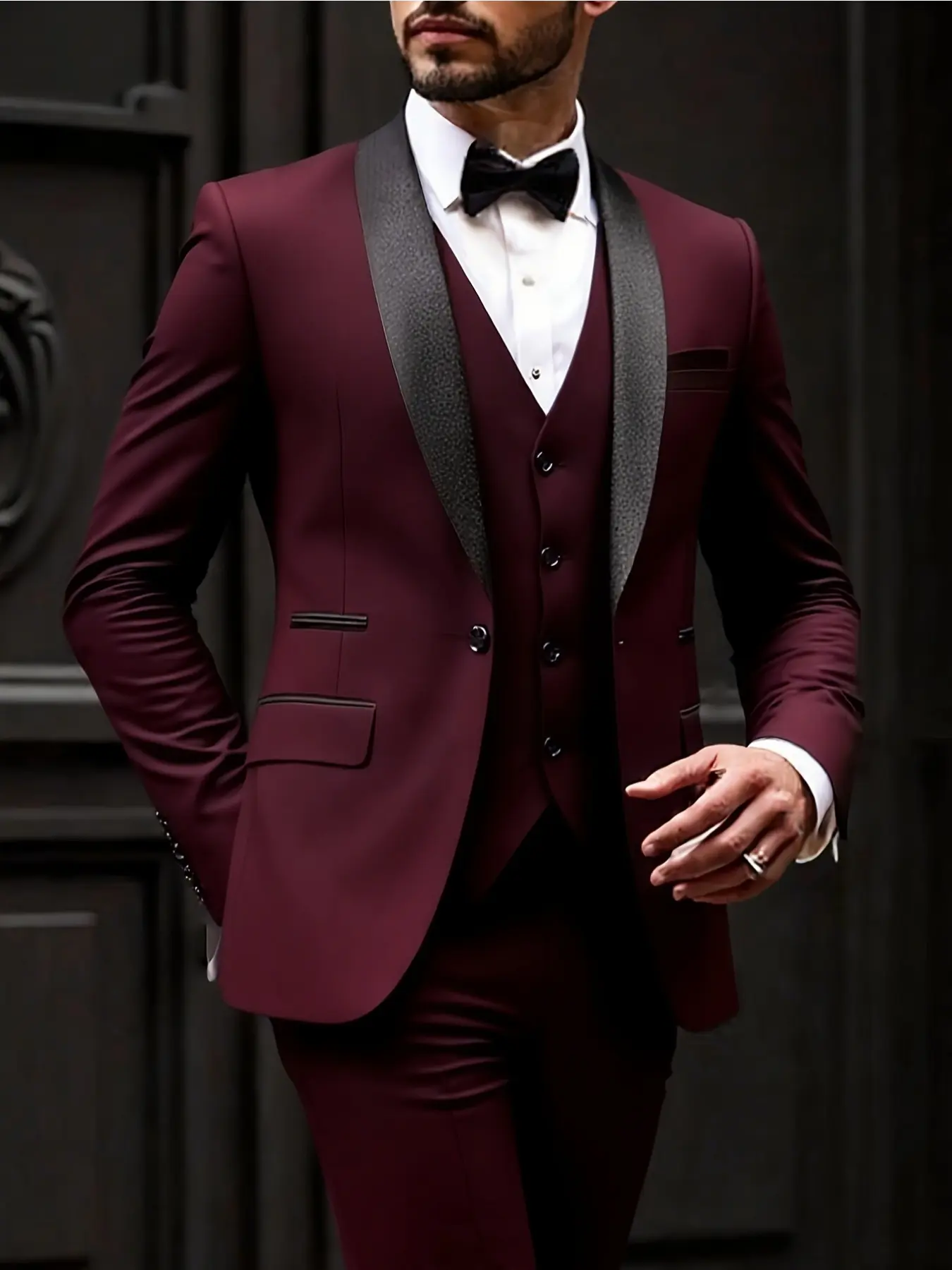 Elegant Men'S 3pcs Suit - Slim Fit Tuxedo Set for Weddings & Formal Occasions, Black Suit with White Shirt & Pants, Perfect for Office Meetings and Elegant Events, Formal Attire|Slim Fit Suit|Durable Wedding Wea, Dub Prom Suit, Formal Wear