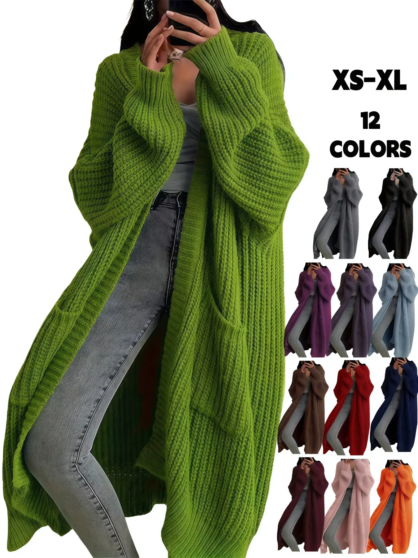 Women'S Oversized Baggy Y2K Cardigan - Long Sleeve, Open Front, Ribbed Knit with Pockets, Loose Fit, Long Length, Perfect for Fall & Winter, Basic Casual Wear | Oversized Cardigan | Glossy Texture, Cute Cardigan, Knitwear, Chic, Womenswear, Garment
