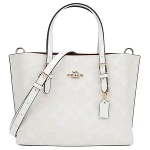 COACH Mollie 25 Classic Monogram Tote Bag for Women, Canvas and Leather, Glacier White