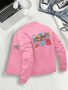 Stylish Women's Jacket Coats with 'scrub Life' Graphic Pattern, Fitted Casual Long Sleeve Design with Zipper and Pockets, Layered Look for All Seasons