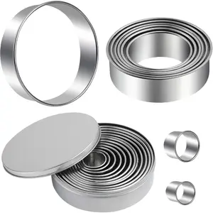 Round Cookie Cutters Set 12 Pieces Biscuit Cookie Cutters Circle Pastry Cutters Round Donut Ring Molds for Baking for Pastries Doughs Doughnuts
