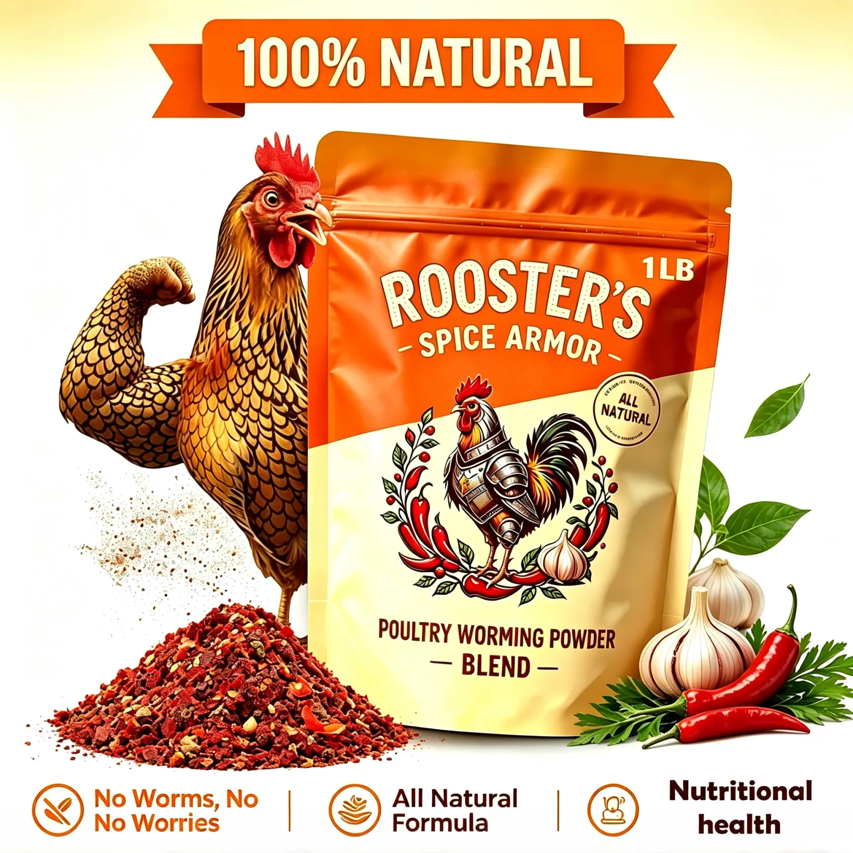ROOSTER'S Spice Armor | Reduce chicken coop odors, Mite & Lice Protection, Gut Support | Safe for All Chickens & Eggs,1LB Blend