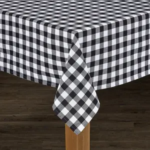 Black Buffalo Check Cotton Tablecloth, 60"X104", Machine wash, checkerboard pattern