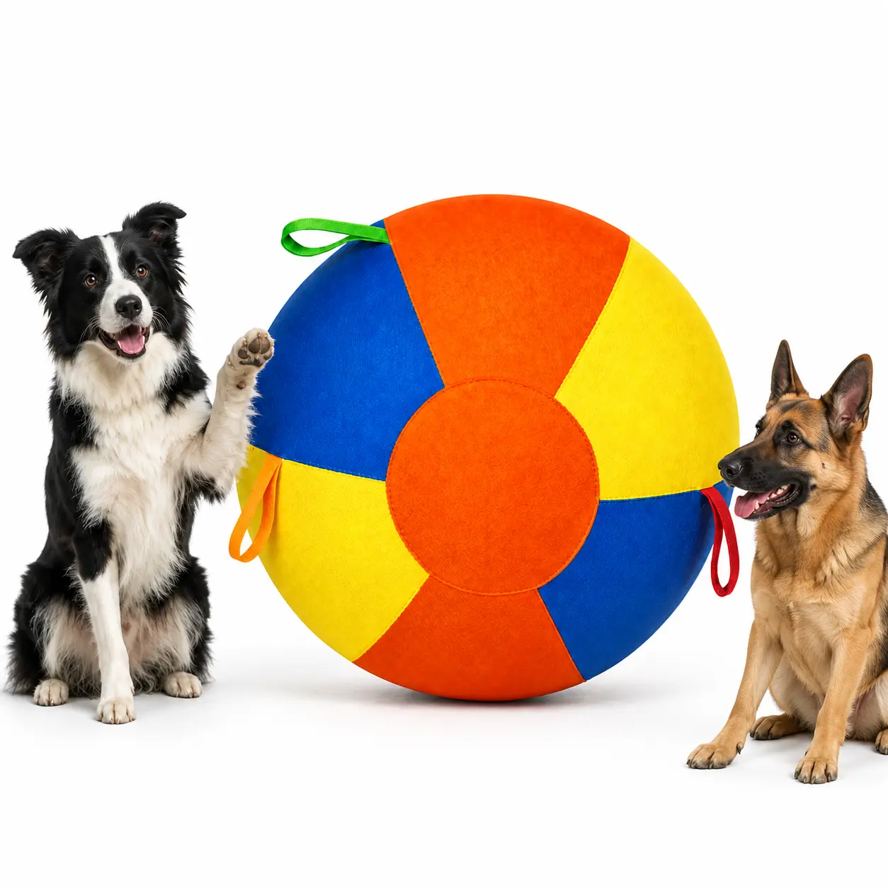 Upgraded Giant Durable Inflatable Herding Ball Dog Toy For All Dogs  with Handles, Interactive Training Ball with Fabric Cover, Double-Stitched Construction, Inflatable Inner Bladder, Push-Chase Play for Herding Behavior, NOT for Aggressive Chewing