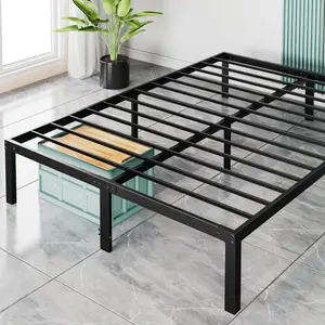 Heavy Duty Metal Bed Frame with Steel Slats, 12 Inch Underbed Storage, Tool Free Assembly, No Box Spring Needed, Guest Room Air Circulation Support