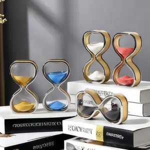 Creative Design Glass Hourglass Timer, & Silver Color Double Shape Ornament Decoration, Simple Style Home Decor Accessory