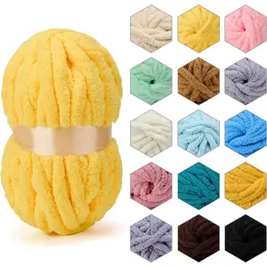 Chenille Chunky Yarn Super Bulky Soft Thick Fluffy Jumbo Giant Washable Polyester Big Yarn DIY for Arm Knit Blanket Cushion Bed Sofa Home Decor,Yellow,0.55LB