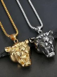 Punk Lion Head Pendant Necklaces Male Gold Color Stainless Steel Animal Statement Necklace For Men Jewelry