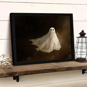 Floating Ghost Halloween Wall Art Decor, Modern Canvas Print, Perfect for Living Room Bedroom Bathroom, Holiday Party Decoration