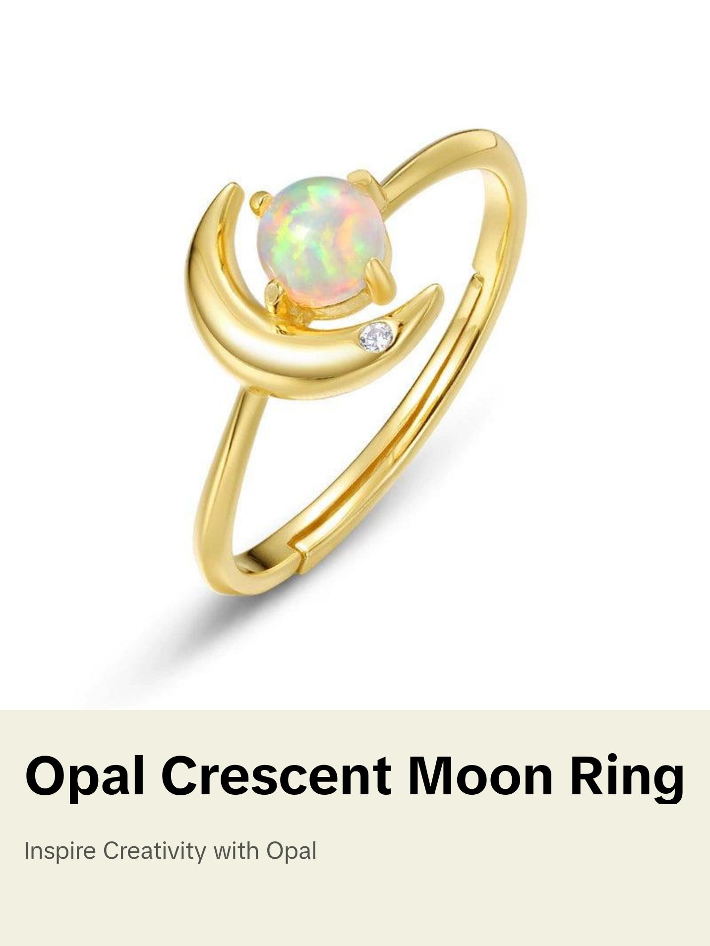 Opal Crescent Moon Adjustable Ring