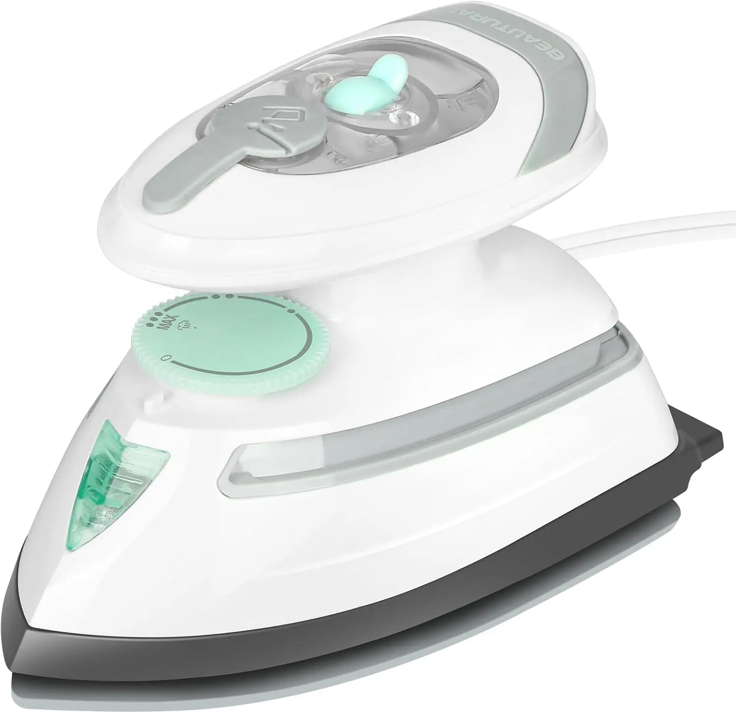 BEAUTURAL Mini Travel Steam Iron for Clothes with Dual Voltage, White | Non-Stick Soleplate and Cord Storage, Easy Temperature Control, Ideal for Sewing, Quilting and Handcraft