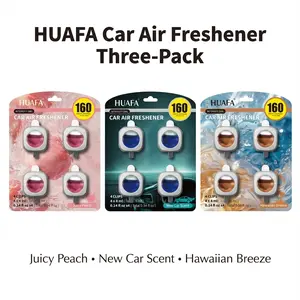 HUAFA Car Air Freshener Vent Clips 3-Pack Bundle (Juicy Peach, New Car Scent, Hawaiian Breeze) – Odor Eliminator, Long-Lasting Fragrance Up to 160 Days, 12 Clips Total , Adjustable Intensity Dial, Keeps Car Interior Fresh & Clean aroma spara coche