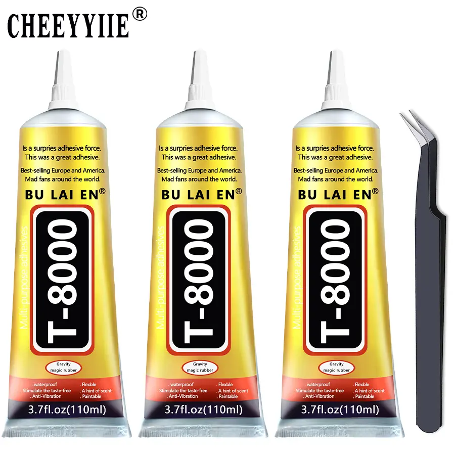 3PCS 3.7fl.oz(110ml) Upgrade T-8000 Transparent Flexible Adhesive with Needle-Type Tool, for Phone Screen Repair, Jewelry Craft Projects