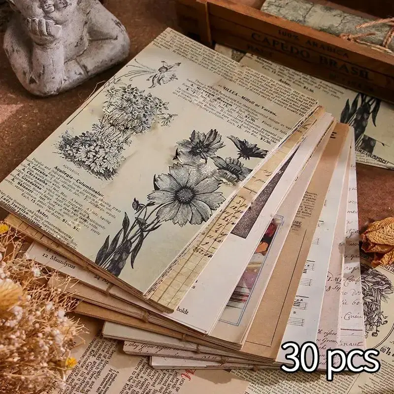 30sheets Random Vintage Material Paper, Retro Handbook Background Paper, DIY Decorative Sticker Art For Scrapbooking, Scrapbooking Supplies, Journal Making & Craft, Unique, Handmade, Aesthetic