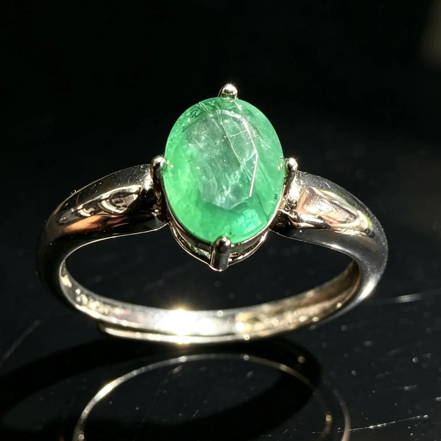 Natural Emerald Solitaire Adjustable Ring | 925 Sterling Silver