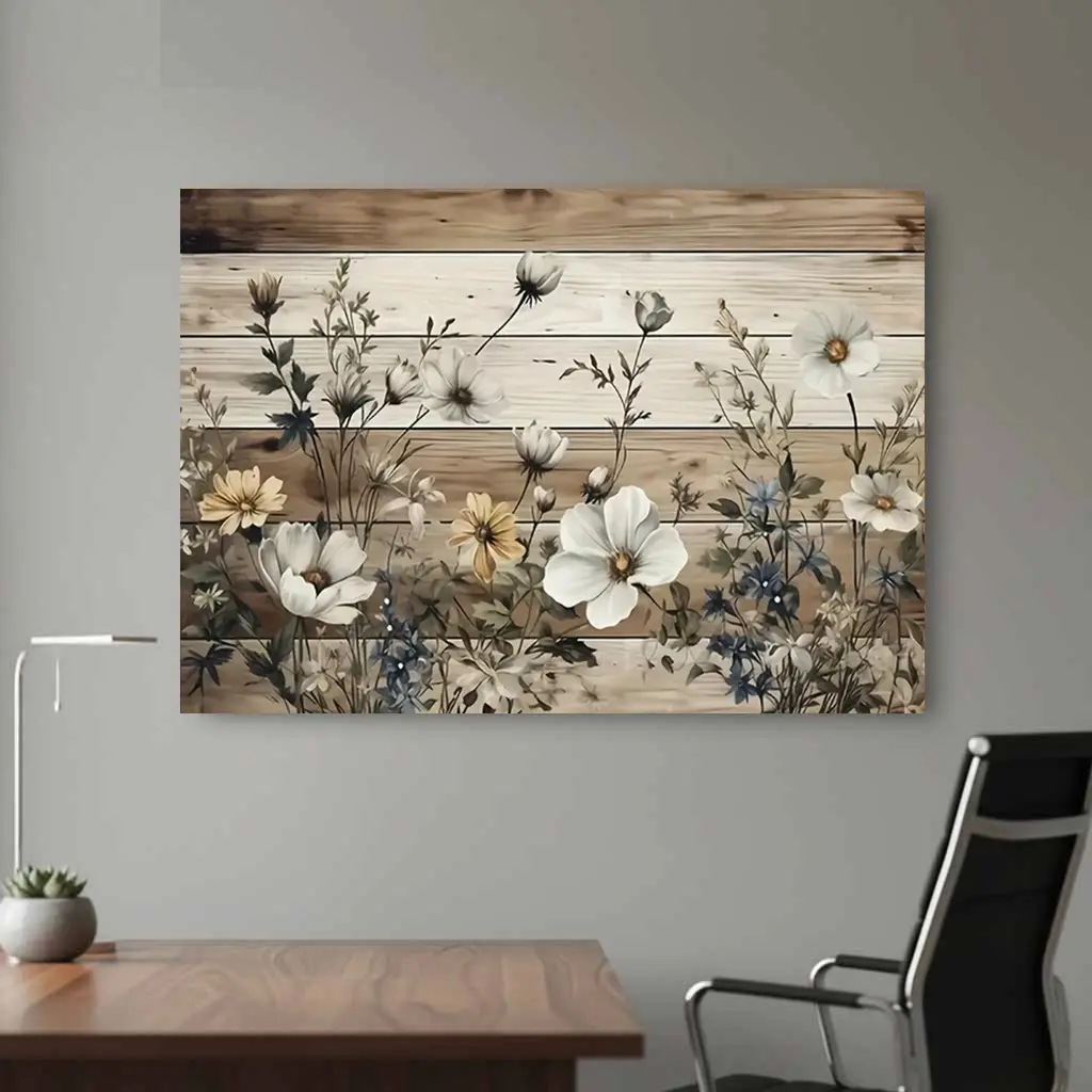 1pc Glossy Wooden Framed 2D Flat Canvas Flower Painting - Single-Side Printing, 20 x 30 inches, Art Wall Decoration, Living Room Home Supplies, Holiday Gift