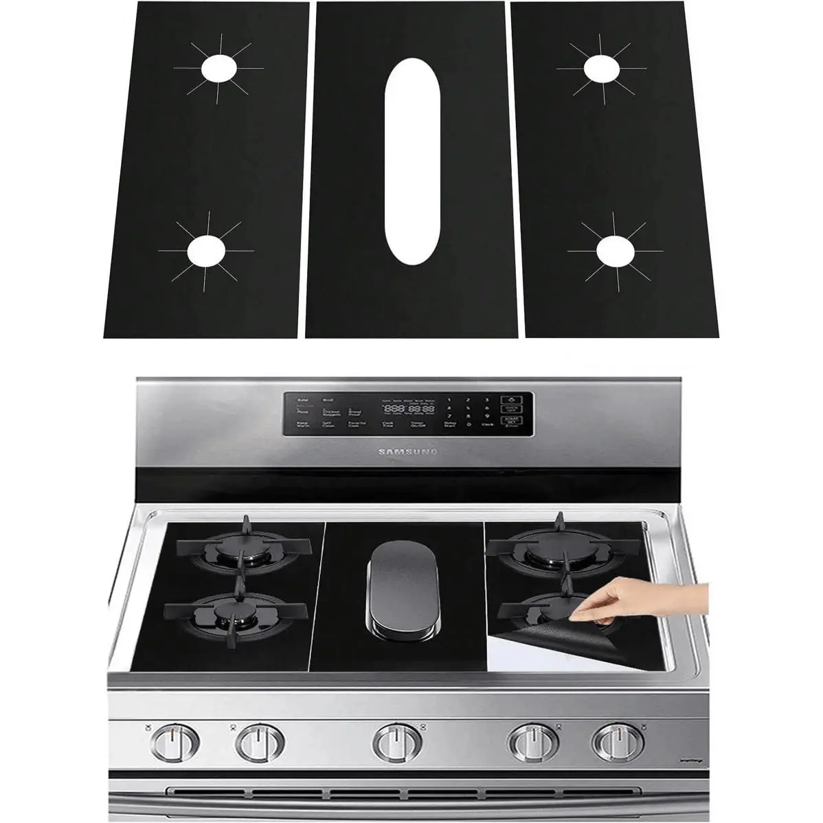 Gas Stove Burner Covers Set (1-3 Pieces) - Non-Stick, Reusable, Heatproof, Cuttable Spill Guard, Thick Durable Easy-Clean Gas Stove Parts, 100% Polyester Synthetic Fiber Home Care Hob Protector, Multi-Size