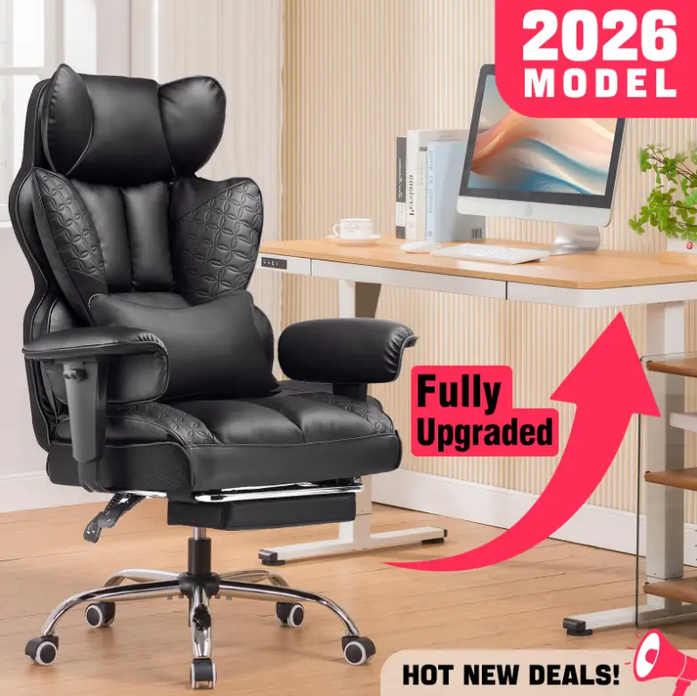COMHOMA Big and Tall Office Chair 400LBS Wide Ergonomic Gaming Chair with Deluxe Embossing Leather with Foot Rest 150°Reclining Adjustable Armrests Po