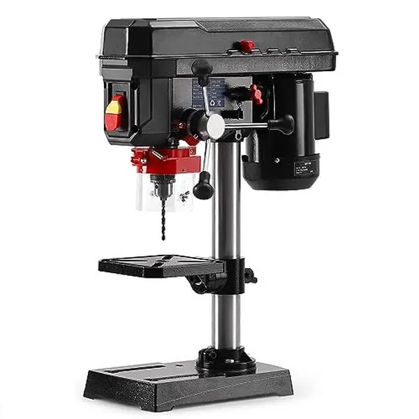 Garvee Benchtop Drill Press 2.5Amp with 5 Adjustable Speeds, Benchtop Drill Machine 8 in Swing Distance, 0-45° Tiltling Tabletop for Wood, Metal, 2.5-Amp, Adjustable Work Table