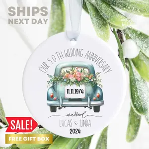 Personalized Anniversary Circle Ornament, Custom Anniversary Gift for Any Year - 5th, 10th, 25th, 40th, 50th Wedding Milestones, Custom Ornament