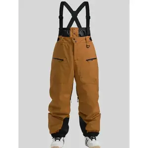 Men's Insulated Ski Bib Pants, Waterproof Windproof Breathable Snow Overalls For Winter Sports, With Pockets