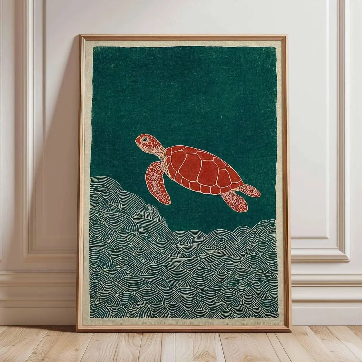 Sea Turtle Wall Art, Japanese Style Ocean Poster, Minimalist Marine Decor, Coastal Beach House Artwork | Frameless Poster 0