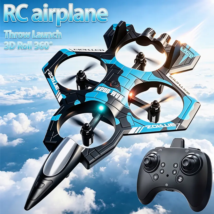 Shantuo Xinkaiyang Toys Technology Co., Ltd RC Airplanes - 4-Blade Quadcopter Drone, Roll & Circle Mode, Lightweight Foam, Includes Cells, Ages 12+/12 Years Above, Beginner-Friendly Unisex Flying Toy, Remote Control Aircraft