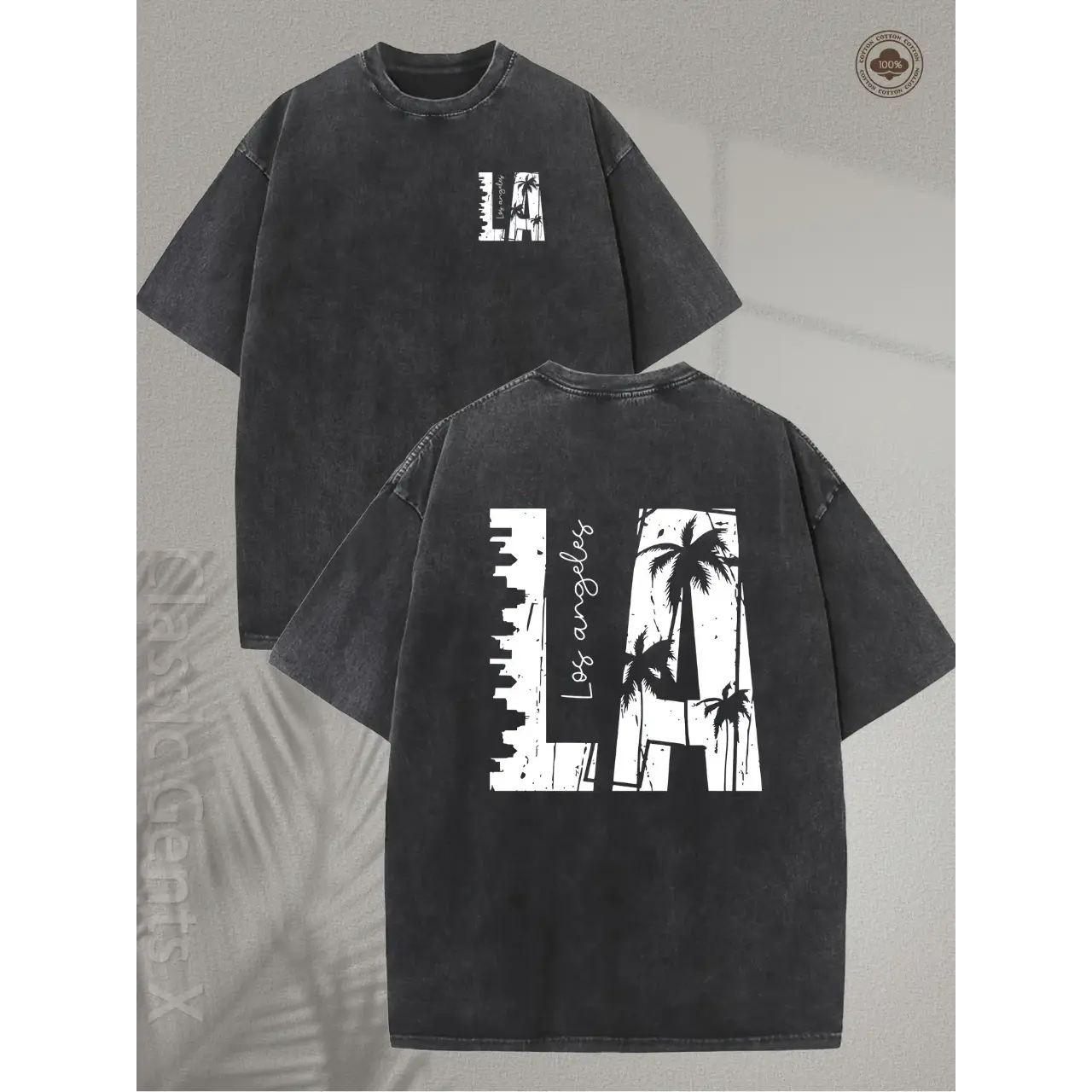 valentine shirts Men's Vintage Palm Tree Graphic T-Shirt - 230GSM Heavy Washed Cotton Short Sleeve Shirt, Double-Sided Retro California Beach Design for Streetwear, Outdoor & Travel, Loose Fit Casual Tee