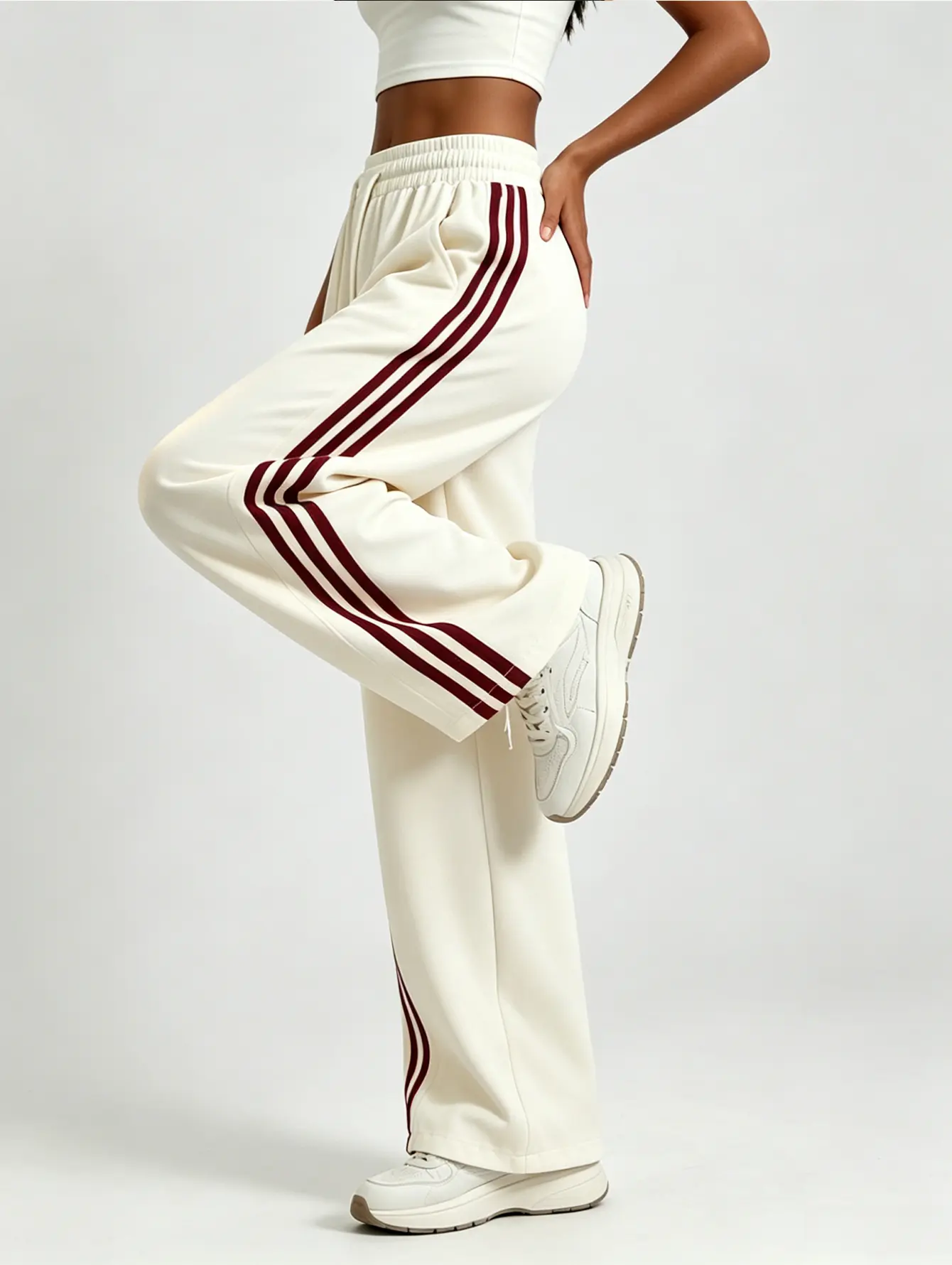 Women's American Retro 3-Stripe Casual Comfy Sweatpants - Mid-Rise Waist, Drawstring, Side Color-Block Stripes, Adjustable Cuffs, Drapey Feel, Slim-Fit Track Pants, Y2K Streetwear, Versatile Spring-Summer Women's Clothing