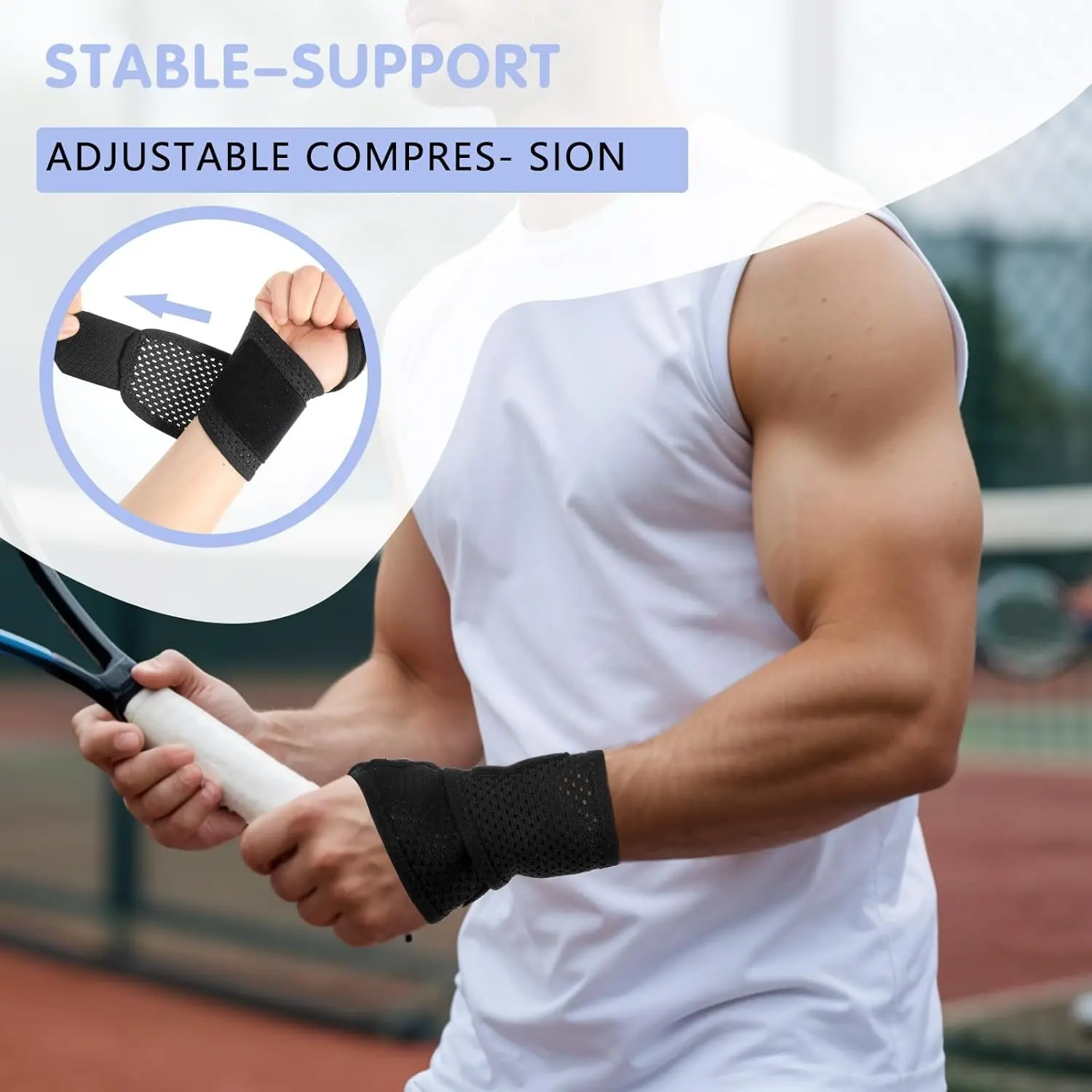 Unisex Healthcare Elastic Wrist Guards (2Pcs, Black) - Athletic, Breathable Fabric (Polyamide+Spandex), Ergonomic Support, Heavy-Duty, Sleek, Adjustable Strap, Supports Recovery - Ideal for Gym/Office, Party Gift Accessory