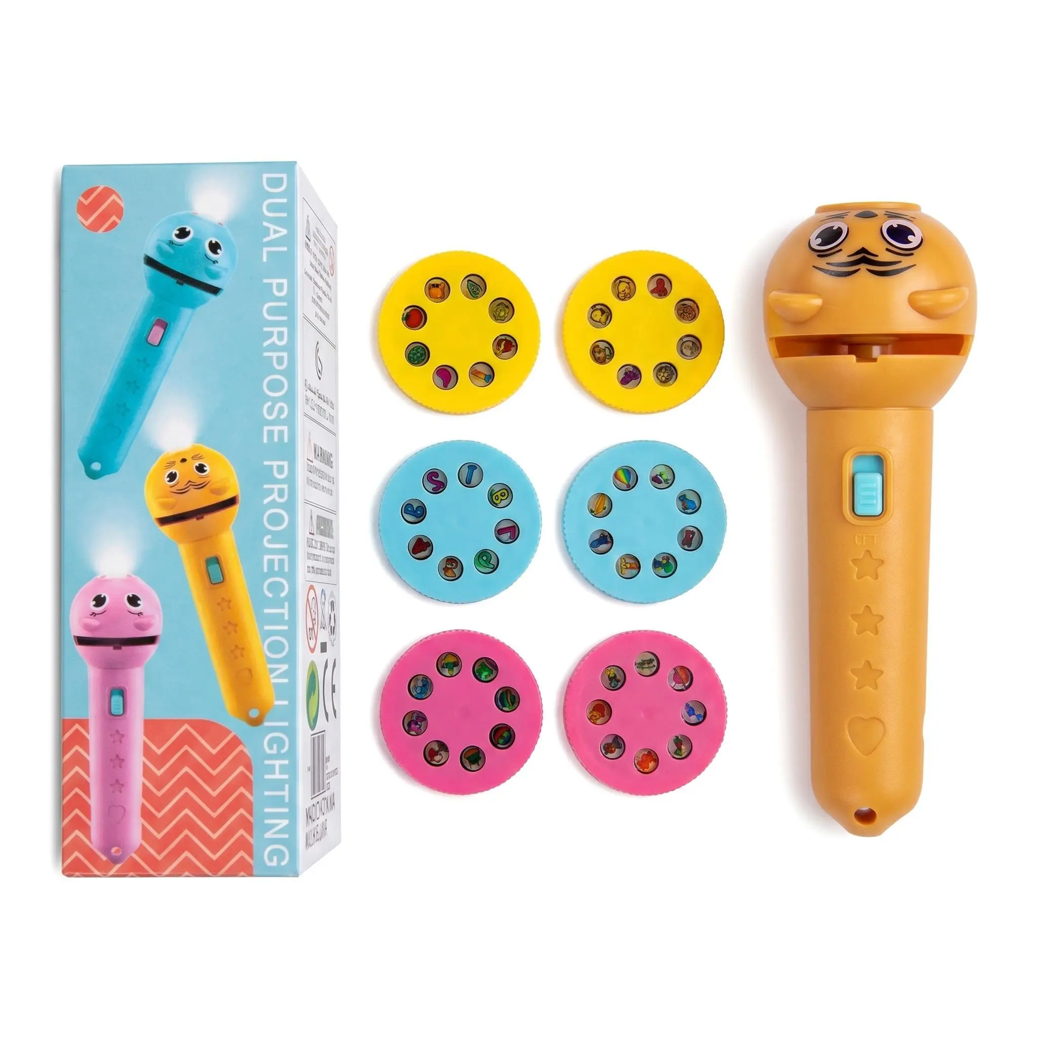 Summer Vibes Kids Projection Flashlight - Toddler Projector Toy with 6 Slides & 48 Images - Bedtime Story Projector with Soft Light Technology - Safe Materials for Educational Early Learning - Perfect for Ages 3 and Up