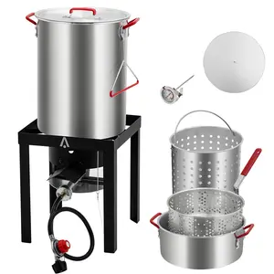 30 QT. Turkey Fryer and 10 QT. Fish Fryer Combo Kit with CSA Approved 50,000 BTU Burner, Manual Ignition Aluminum Outdoor Turkey Deep Fryer with Baskets, Thermometer, Rack, Multifunctional Cooker, Combo Pack