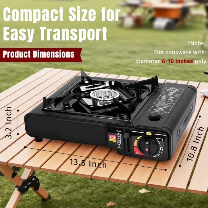 Portable Single Burner Camping Stove with Carrying Case - Press-Power Ignition, Dual Fuel Design, High Heat Output, Compact Multi-Functional for Outdoor Cooking, RV Trips