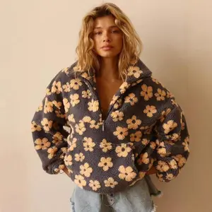 Women's Thick Flower-Patterned Fleece Top, 2025 Style Long-Sleeve Warm Jacket for Autumn & Winter
