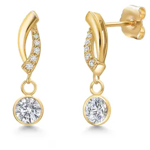 14K Yellow Gold Infinity Drop Earrings For Women | 5MM Round Gemstone Birthstone and Lab Grown Diamond Accents | Fine Gold Jewelry for Her Mom Wife