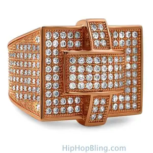 Cross Iced Out Rose Gold CZ Bling Bling Ring