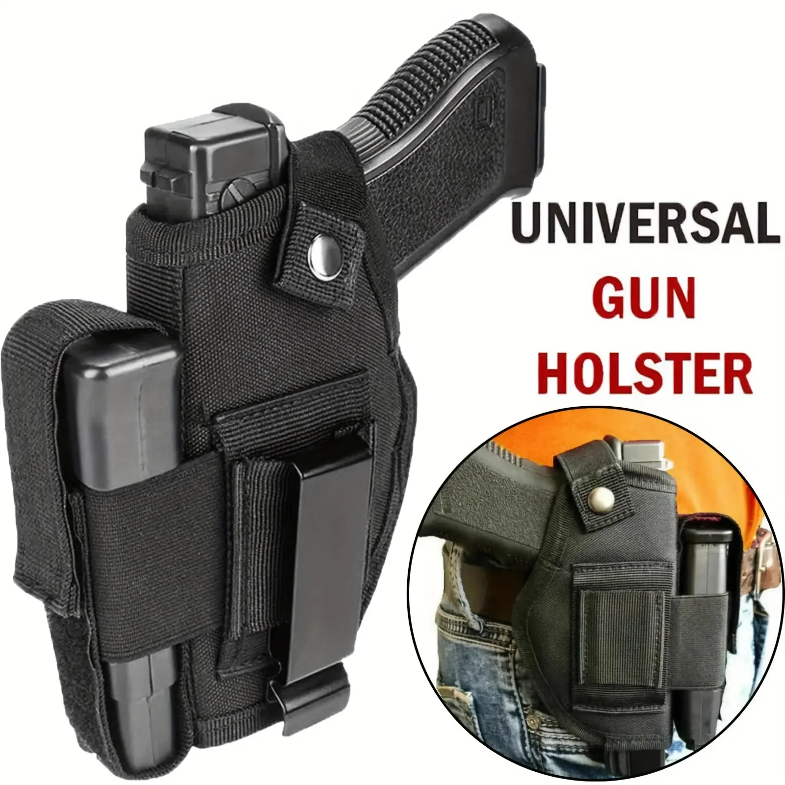 Suitable for IWB/OWB Concealed Gun Holster, Ambidextrous, with Single Magazine Pouch, Nylon, Black, Medium Size, Concealed Belt, Concealed Carry durable nylon material Practicality Concealment