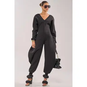 COMFY COZY SWEATSHIRT JUMPSUIT IN BLACK