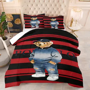 Teddy bear printed pattern bedding set, Soft Bedding Sets, including 1 blanket and 1 or 2 pillowcases without pillowcases, soft children's or adult bedroom decoration gift