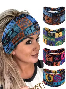 4-Piece Multi-Color, Zigzag, Bohemian Ethnic Totem Printed Wide Soft Headband - Secures Flyaways, Sweat-Resistant & Face-Slimming, Suitable for Multiple Occasions, Retro Casual Style, Hair Accessory, Zig Zag Headbands, Boho