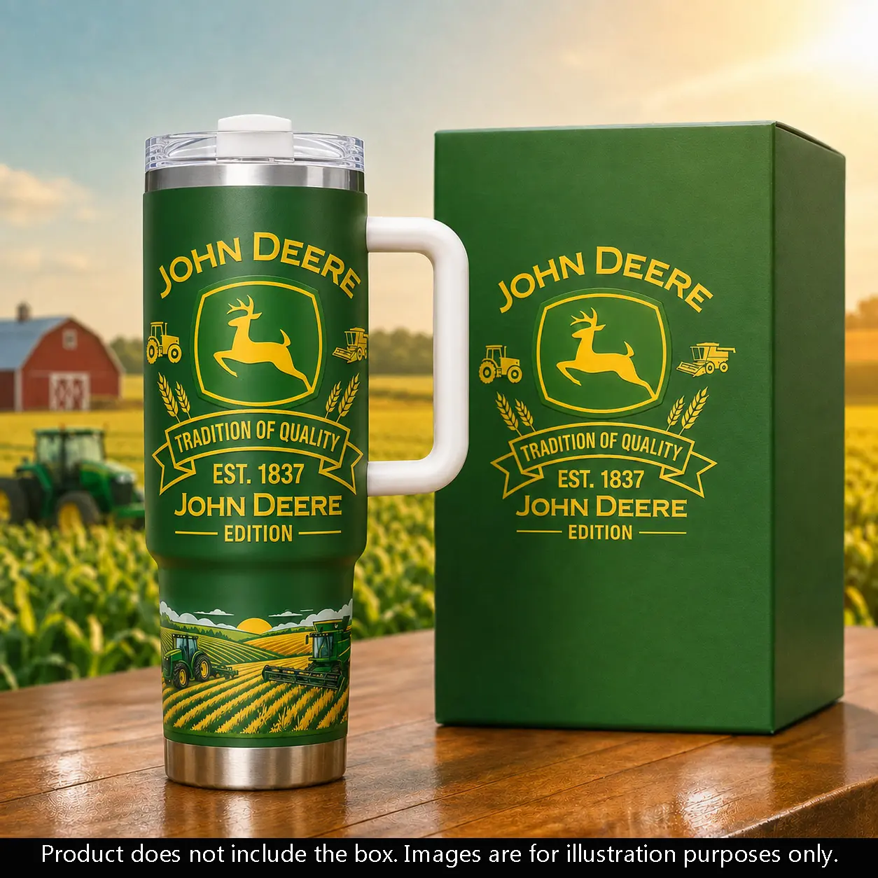 John Deere Tradition Of Quality Est 1837 Farmer Tumbler 40oz, Stainless Steel Insulated Travel Mug With Handle, Fan Gift