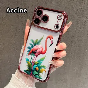 Four Corners Phone Case for iPhone 17 16 Pro Max 15 Plus 14 13 12 11 E Air Flamingo in Foliage Pattern Anti-drop Cellphone Protective Durable Total Coverage Shockproof Phone Cover