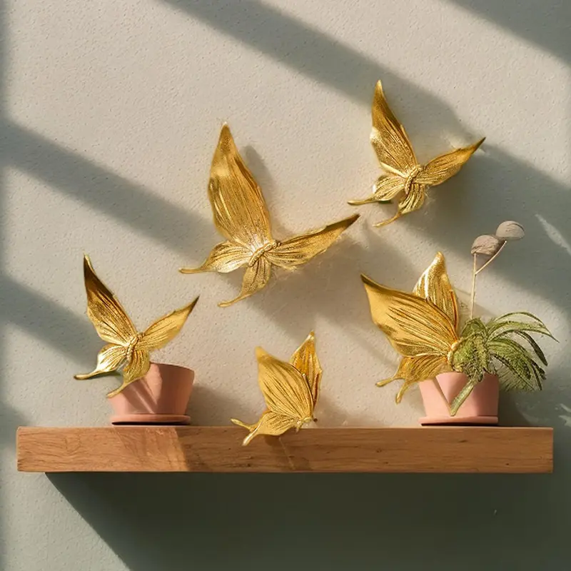 Butterfly Shaped Hanging Decor, 5 Counts/set Creative Resin Butterfly Wall Art Hanging Ornament, Wall Decor for Home Living Room Bedroom, Hangable, Home Decor Products, Decoration Items