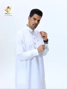 Men's Long Sleeve Arabic Robe, Authentic Saudi Thobe, Diamond Collar Design, Side Pockets, Traditional Style, Suitable for Muslim Men, Casual & Formal Wear