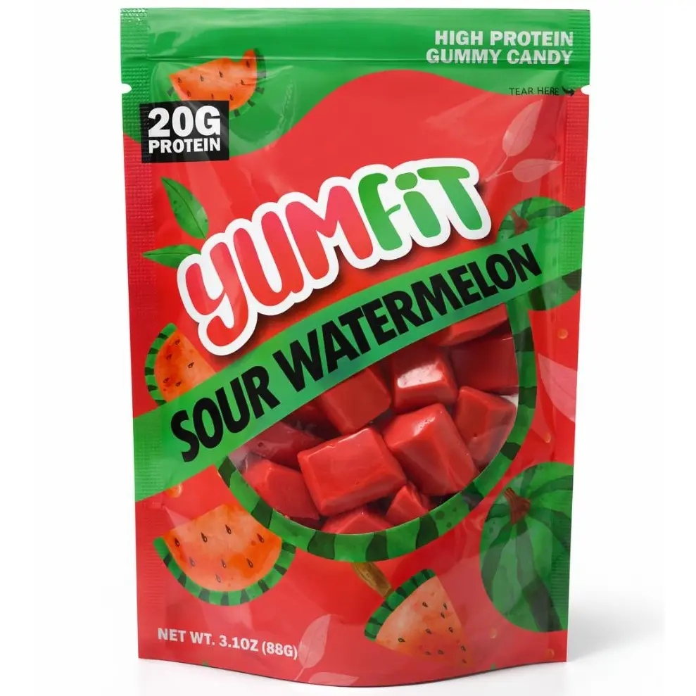 20g Protein Gummy Candy - Bold Sour Real Fruit Watermelon, Candy-Shop Travel-Friendly Bag, Plant-Based Gluten-Free Gym High Protein Snack, Bold Sour, Candy-Shop, Real Fruit Sour